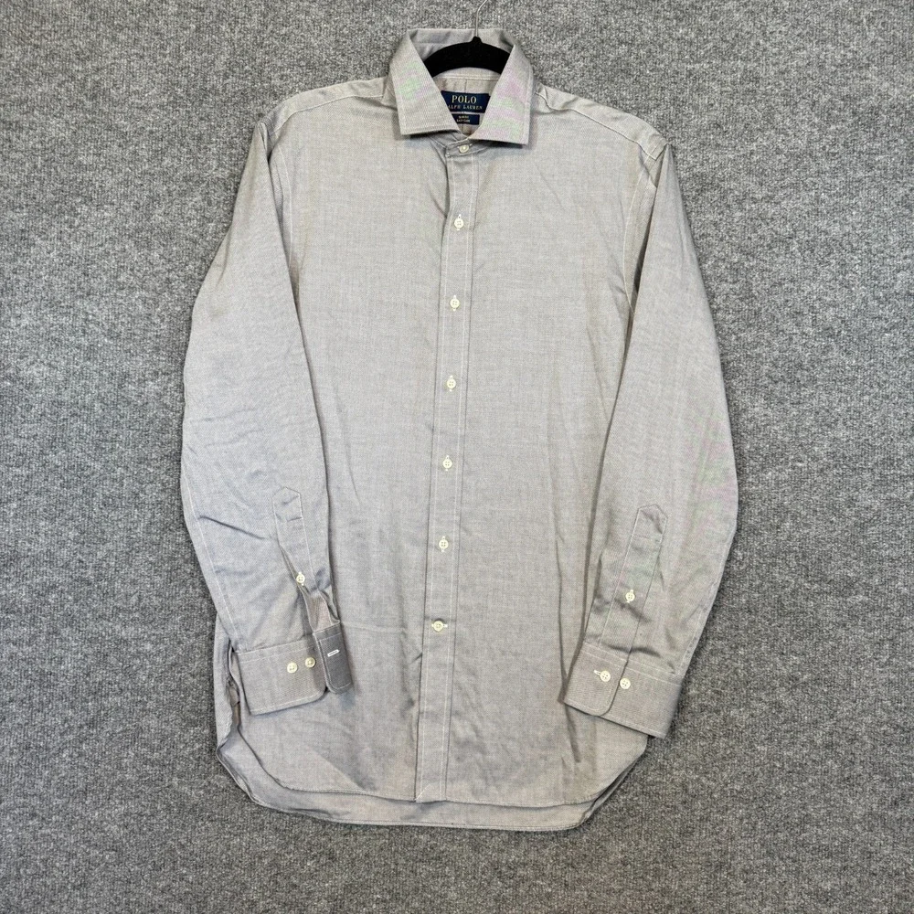 Polo Ralph Lauren Shirt Mens 15.5 Slim Fit Easy Care Button Up Gray Wash Nice